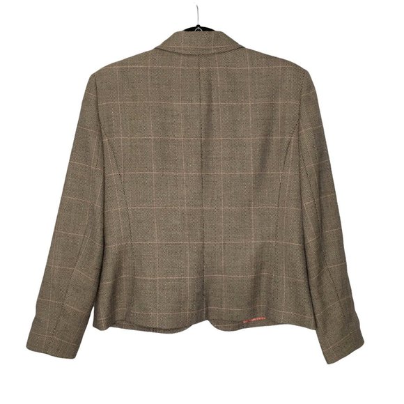 Conrad C Wool Blend Blazer Womens Suit Jacket 10 Petite Brown Plaid Windowpane - Picture 2 of 8